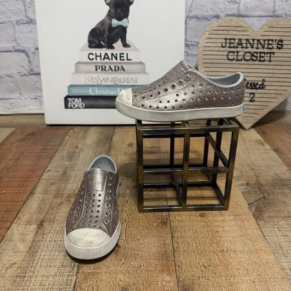 Native Jefferson Metal Bling Glitter Waterproof Slip On Sneakers C 13